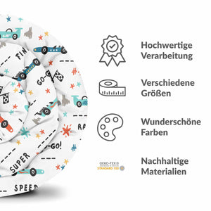 Therapiedecken Bettwäschen Set Weiß mit Rennautos