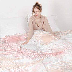 Therapiedecken Bettwäschen Set Weiß mit rosa Federn