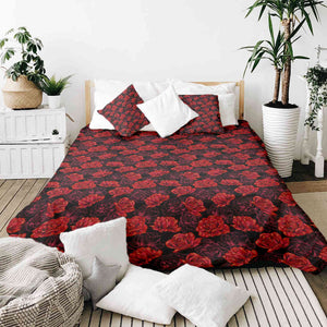 Therapiedecken Bettwäschen Set Schwarz mit roten Rosen